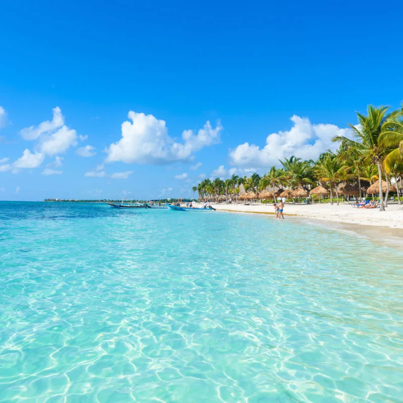 Blue waters and beach in the Riviera Maya