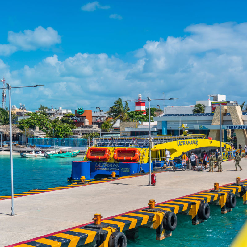 Tropical ferry port in Cancun 