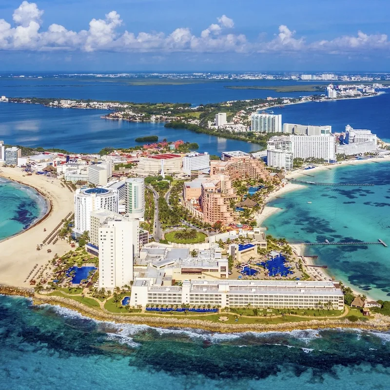scenic cancun hotel zone with beach and sea