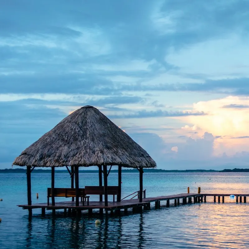 Landscape in the lagoon of seven colors in Bacalar, Chetumal. Mexico.