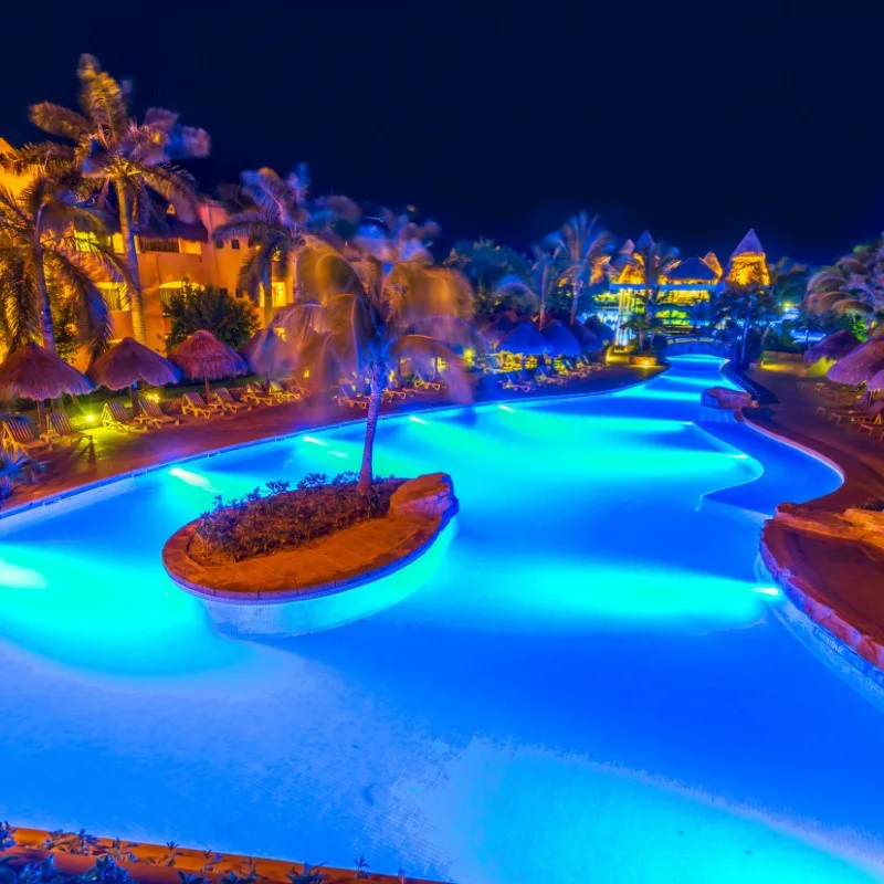Beautiful Resort Pool at Night in Cancun Mexico