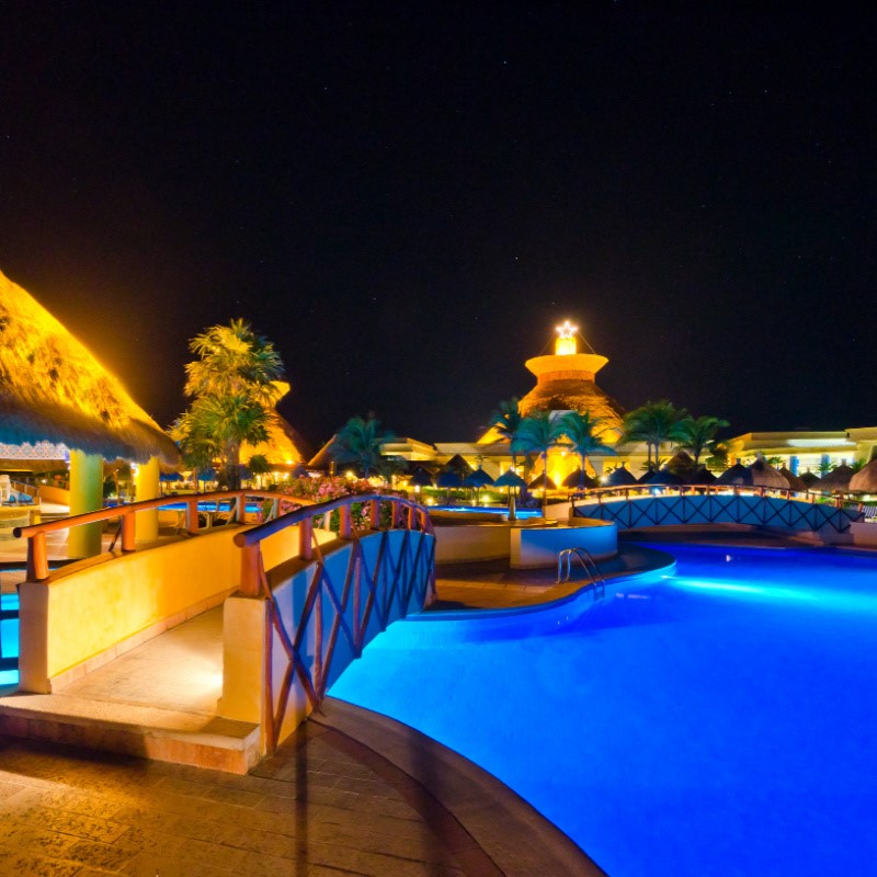 Beautiful Riviera Maya Resort Pool at Night