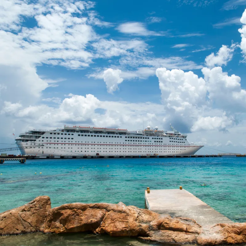 Small vessel in the blue waters of Cozumel in Mexican Caribbean