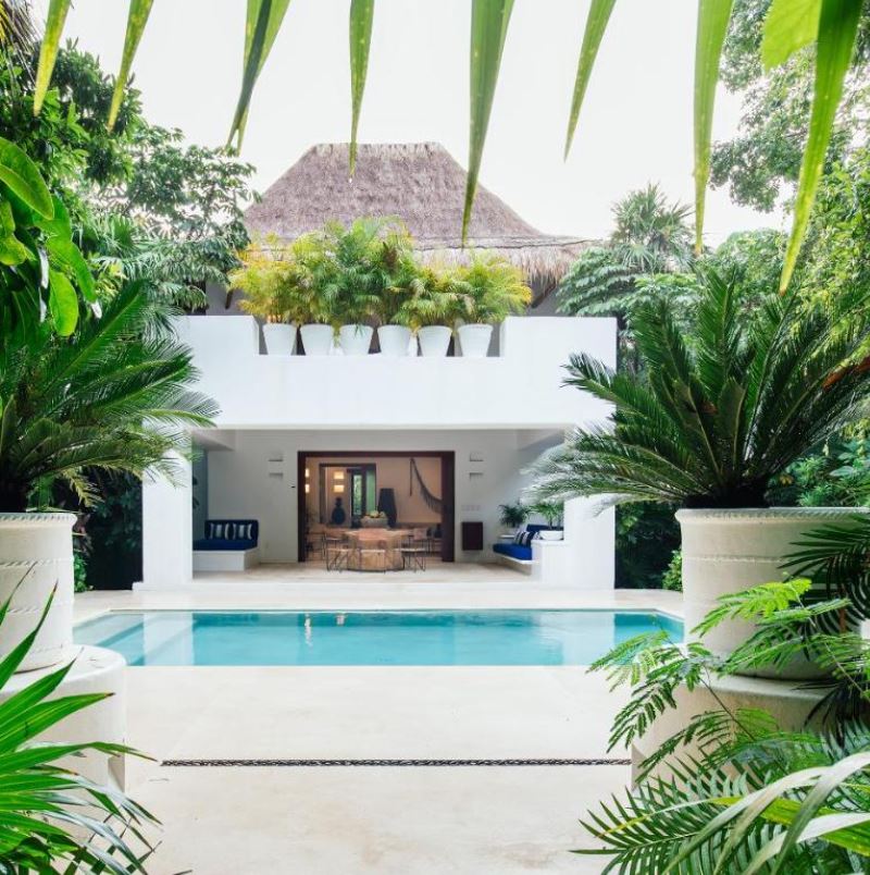 Hotel Esencia garden view overlooking pool and suite, riviera maya