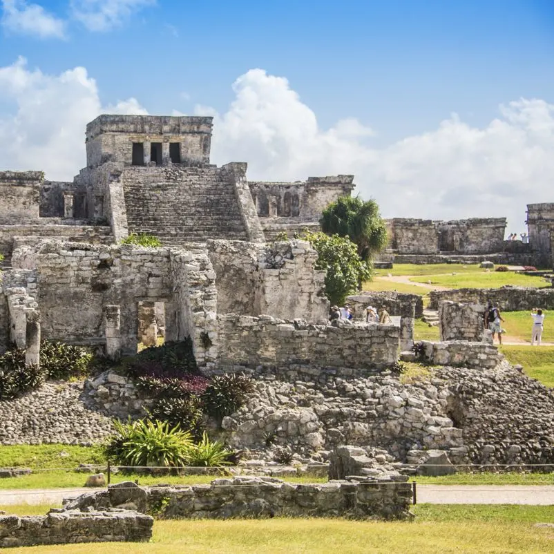 Mayan Ruins Besides Caribbean Sea. Riviera Maya