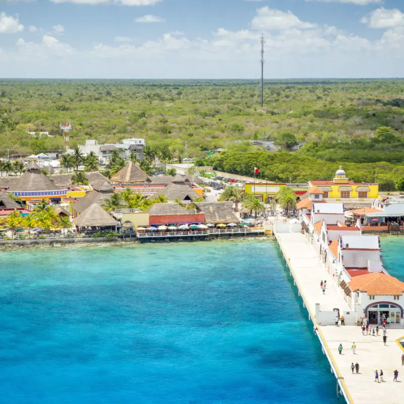 Cozumel Puerta Maya cruise ship terminal and blue water