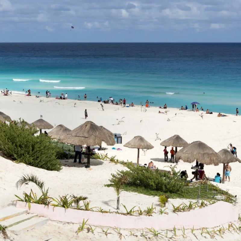 Busy Playa Delfines Beach in Cancun Mexico