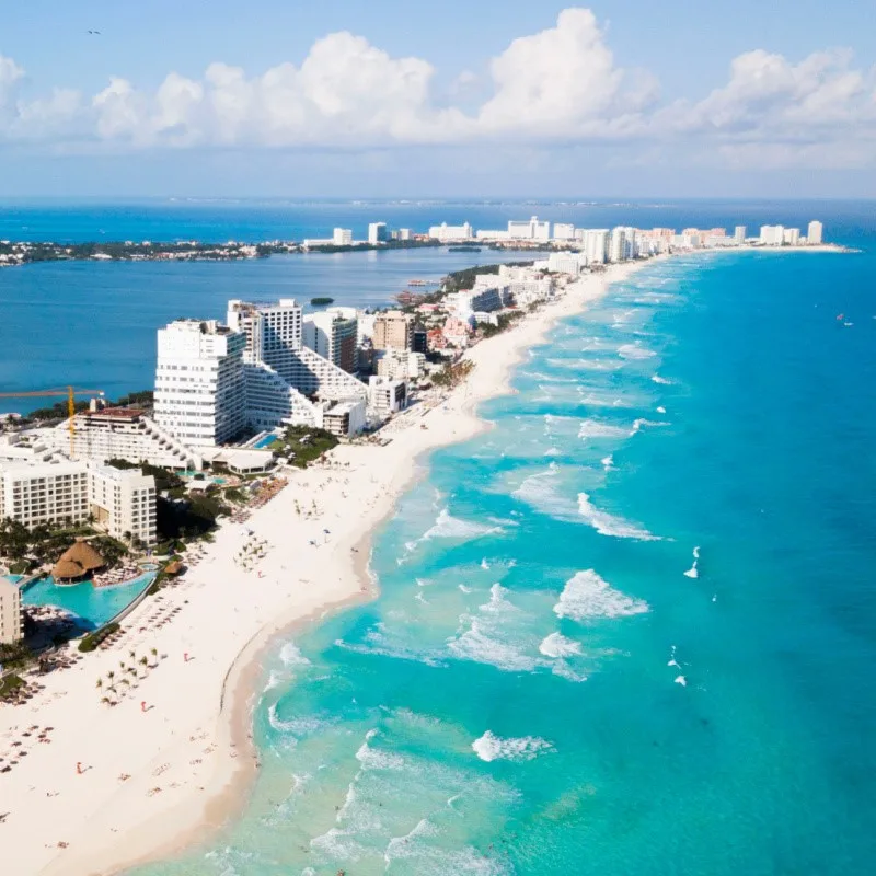 Resorts in the Cancun Hotel Zone Surrounded by the Caribbean Sea