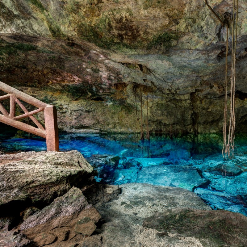 Stairs Leading Into a Cenote Near Puerto Morelos