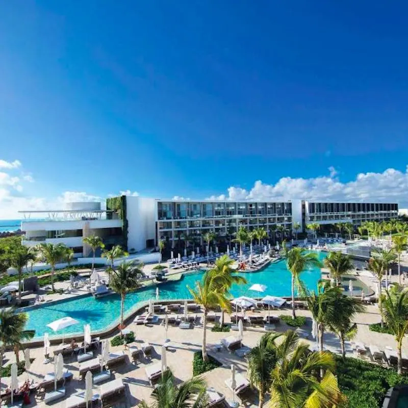 exterior aerial view of the TRS Coral Hotel in Cancun