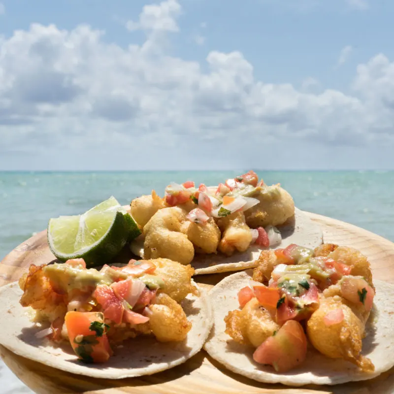 Yummy fish tacos near a beach in Cancun Mexico