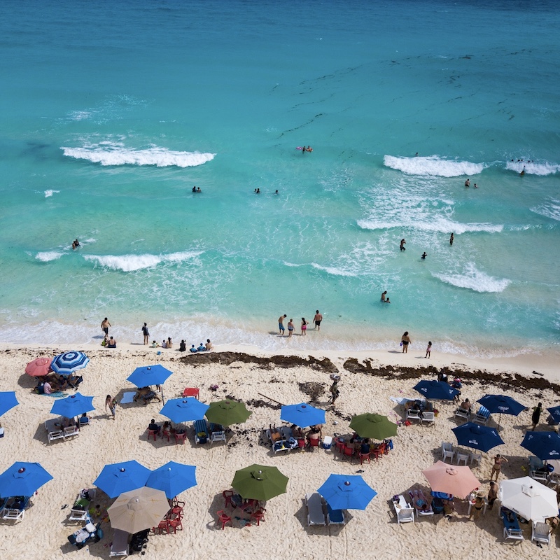 Cancun's bustling beach