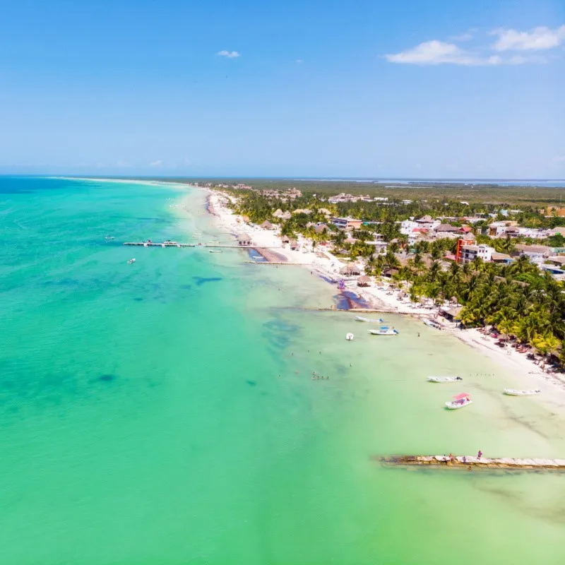 Aerial View of the Turquoise Waters Surrounding the Island of Holbox, Mexico