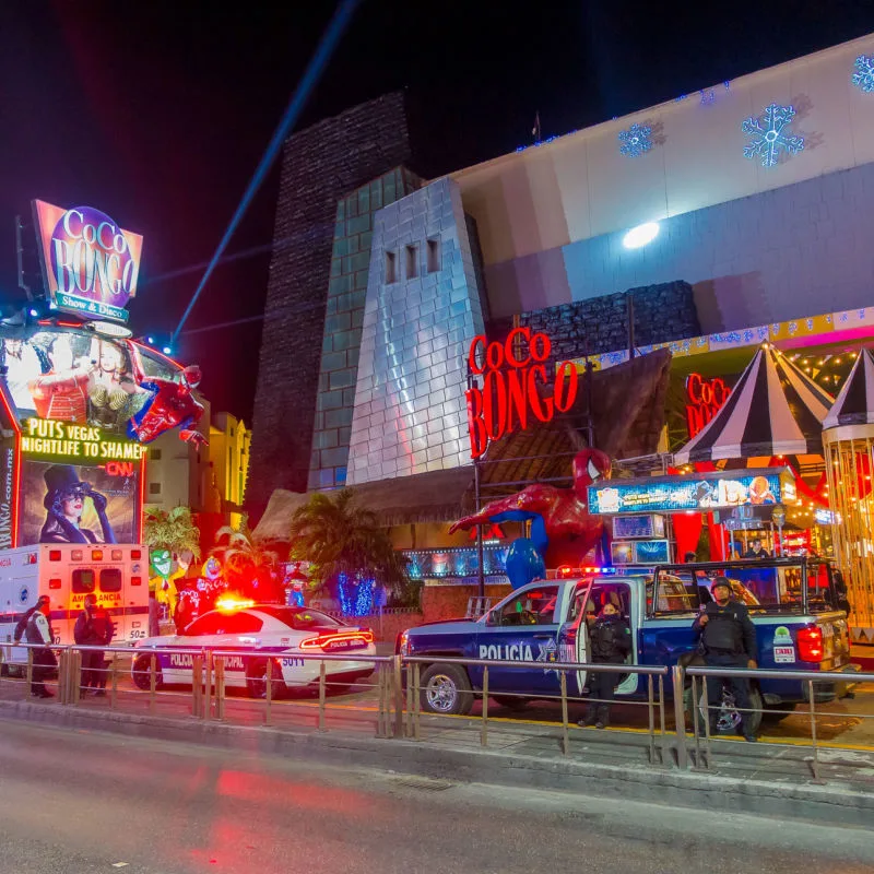 Outdoor view of Cancun's vibrant nightlife 