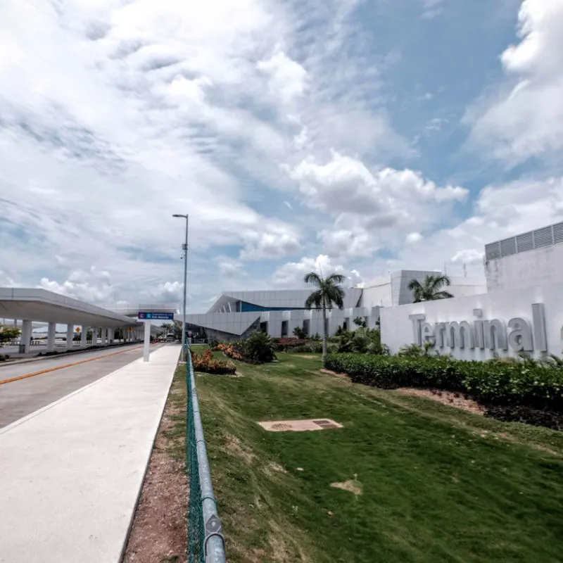 Outside view of one of Cancun airport's large terminals 
