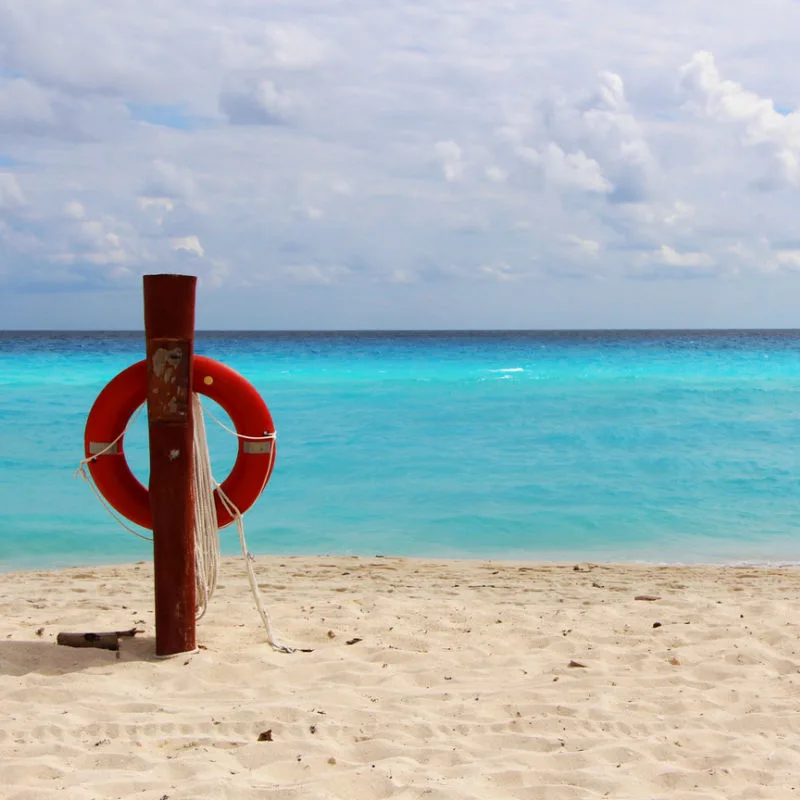 A rescue floatation device in a Cancun beach