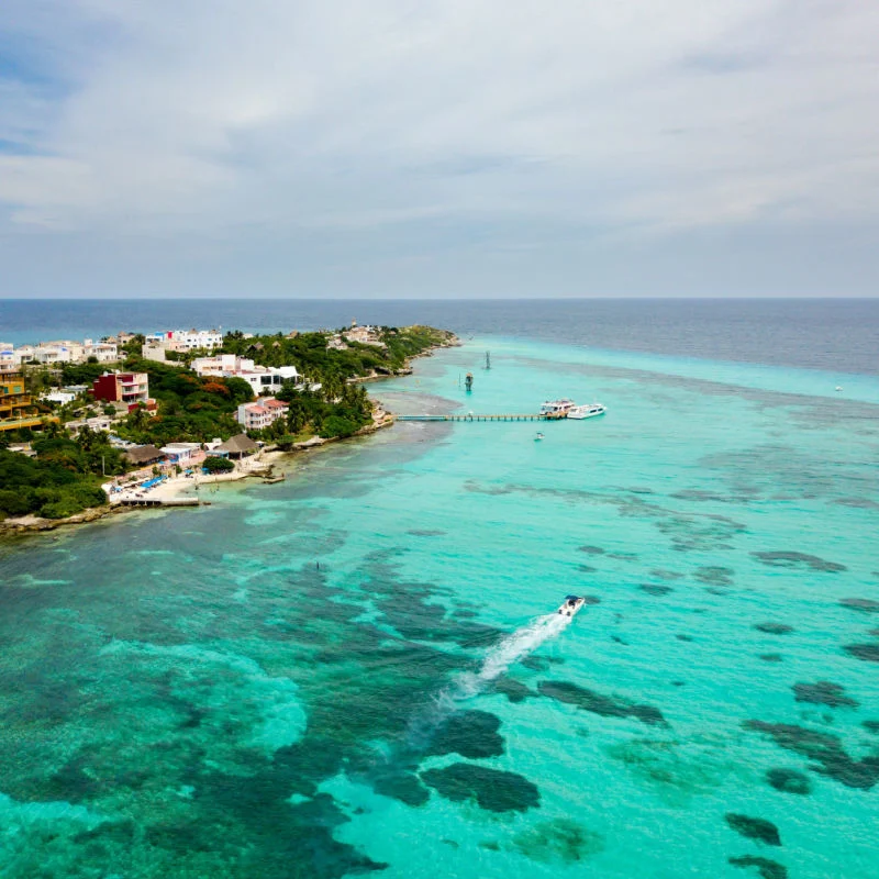 Overview of Costa Mujeres with crystal clear waters