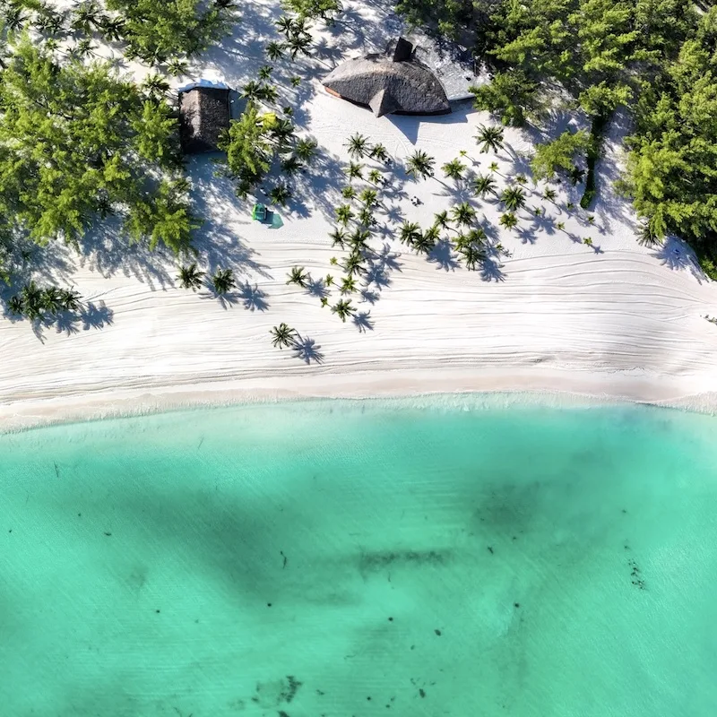 aerial drone view of Cozumel island in Mexican Caribbean.