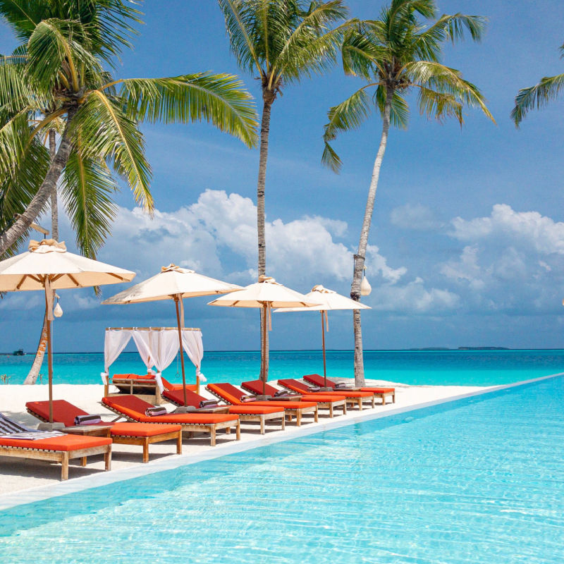 Beautiful poolside area in a luxury Caribbean Resort