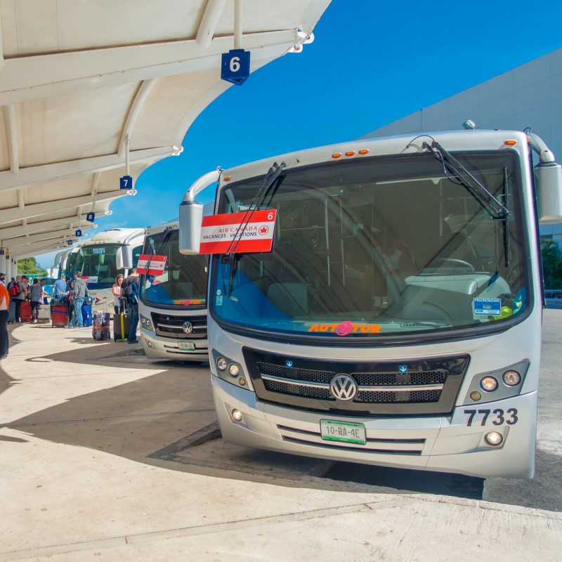 Buses in Front of Cancun International Airport