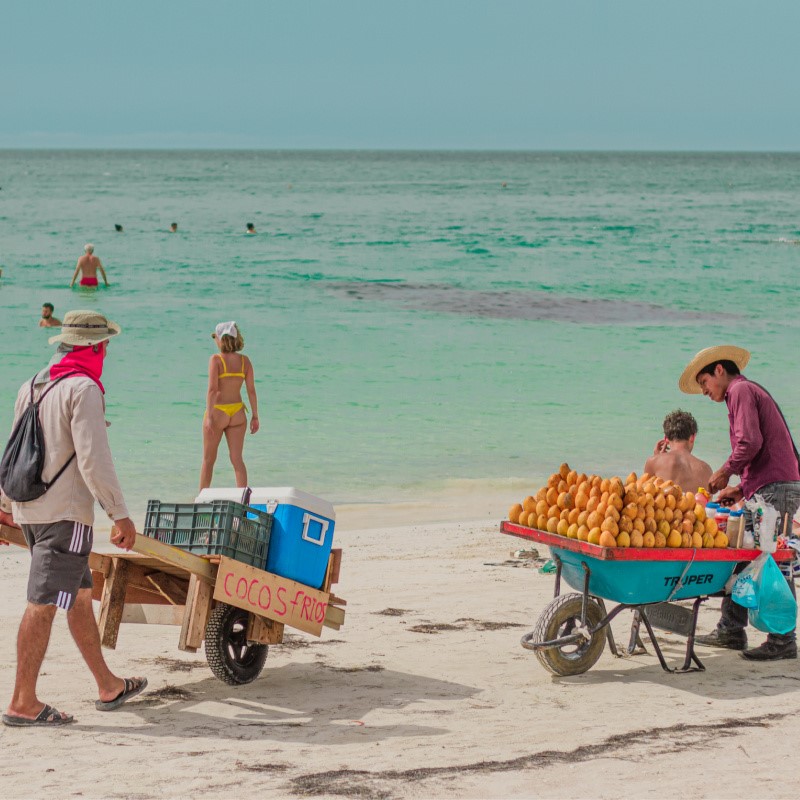 Vendors on a Beach in the Mexican Caribbean