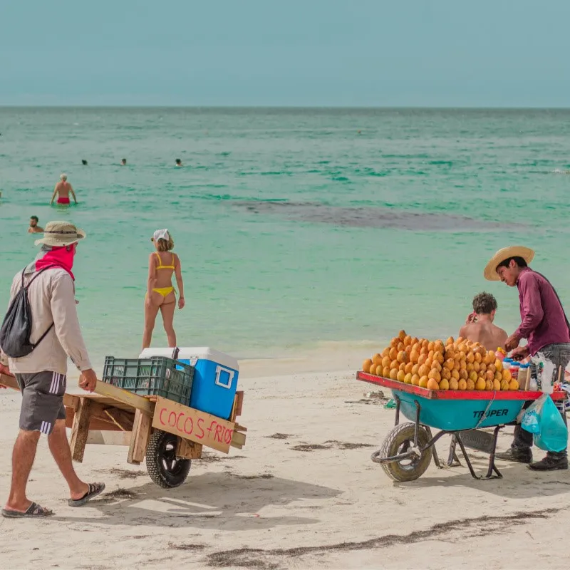 Vendors on a Beach in the Mexican Caribbean