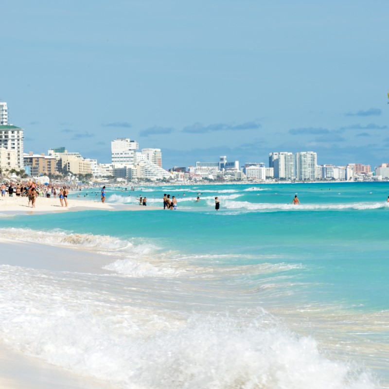 Tourists in the Water on the Beaches in Front of the Cancun Hotel Zone