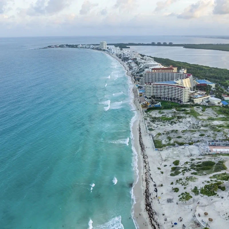 cancun beach hotel zone aerial