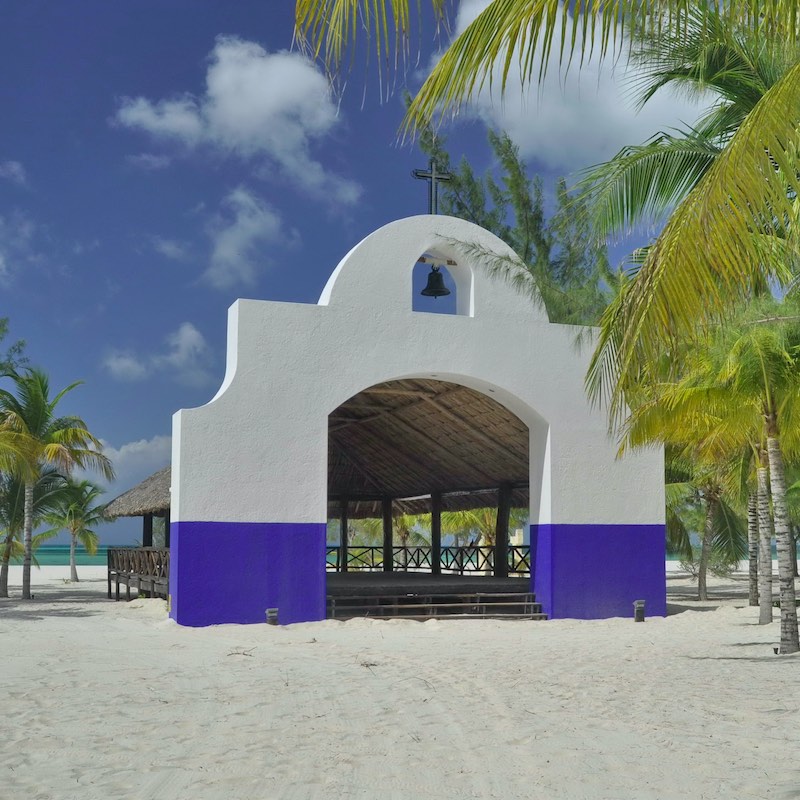 church in Isla de la Pasion during the day in Cozumel, one of the most romantic destinations in Mexico.