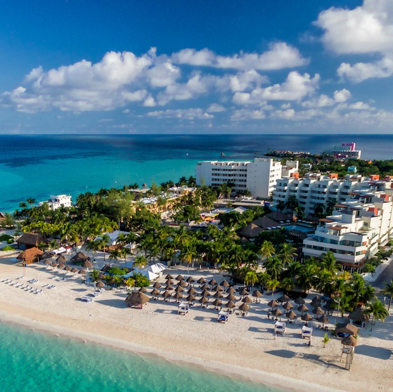 Isla Mujeres Mexico Caribbean Beach Hotel - Drone Aerial Photo.