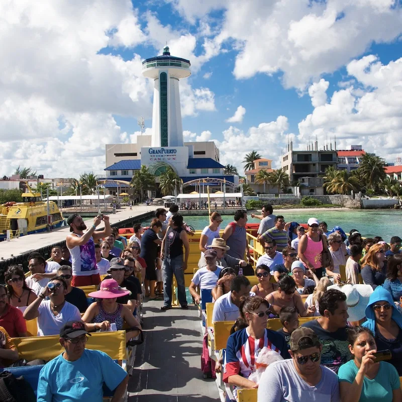 isla mujeres busy ferry with many travelers 