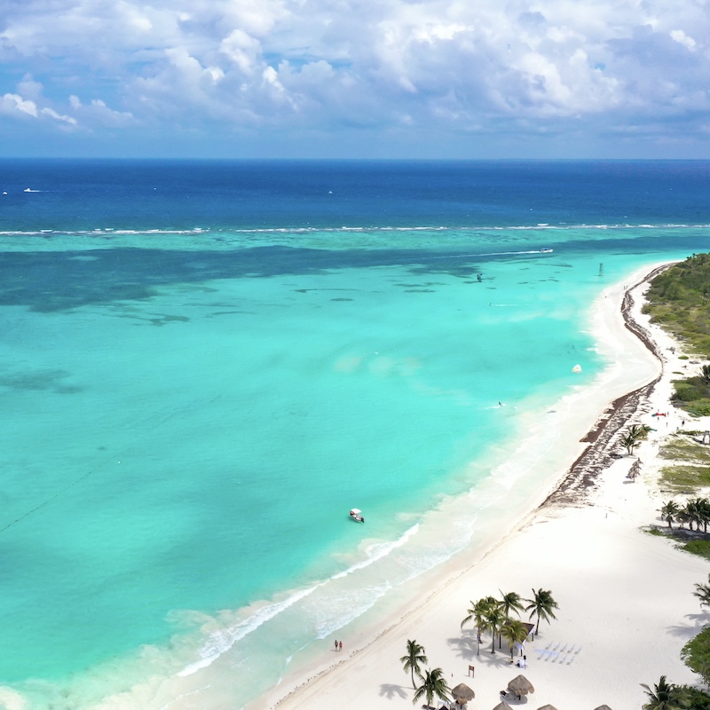 aerial view of the beach in Mexican Caribbean.