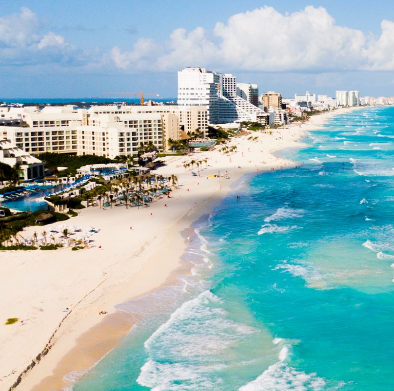 Aerial view of cancun beach