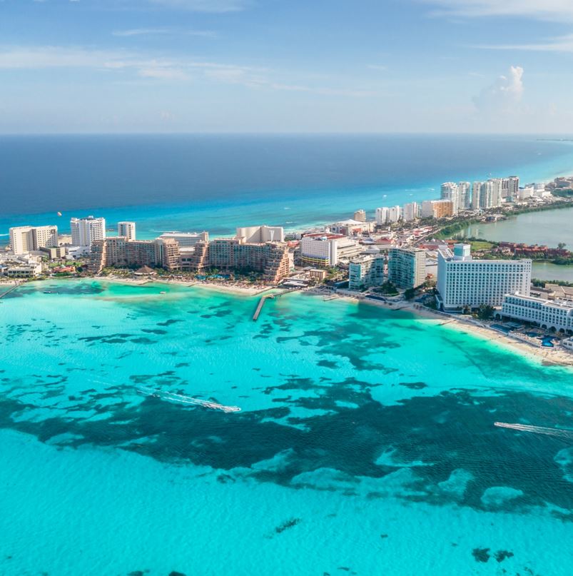Cancun aerial photo of hotel zone