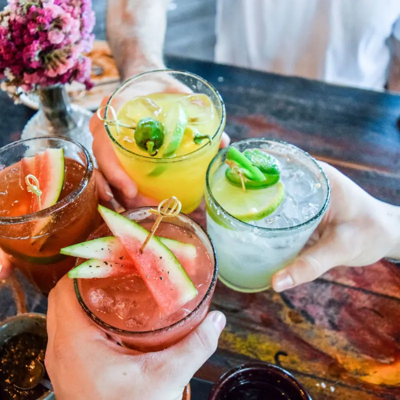 Colorful drinks in a Cancun bar 