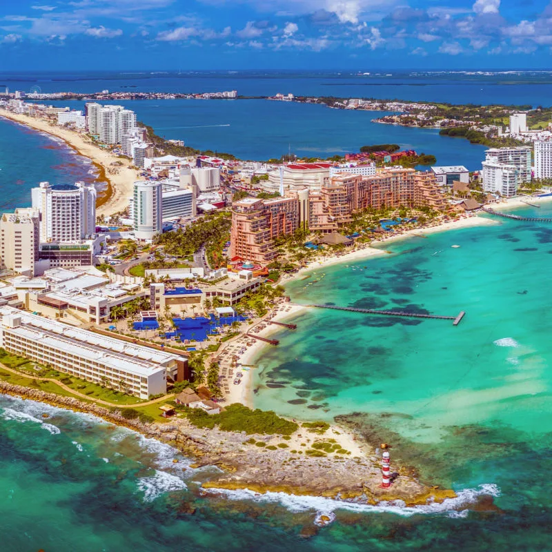 Panoramic view of Cancun hotel zone's main area