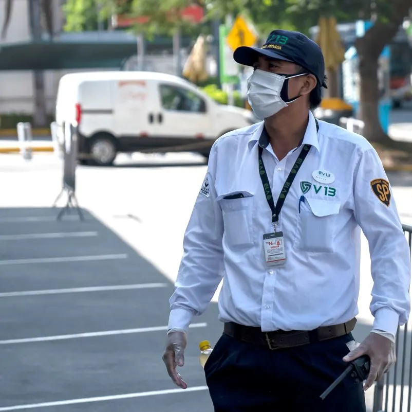 Resort security guard with radio