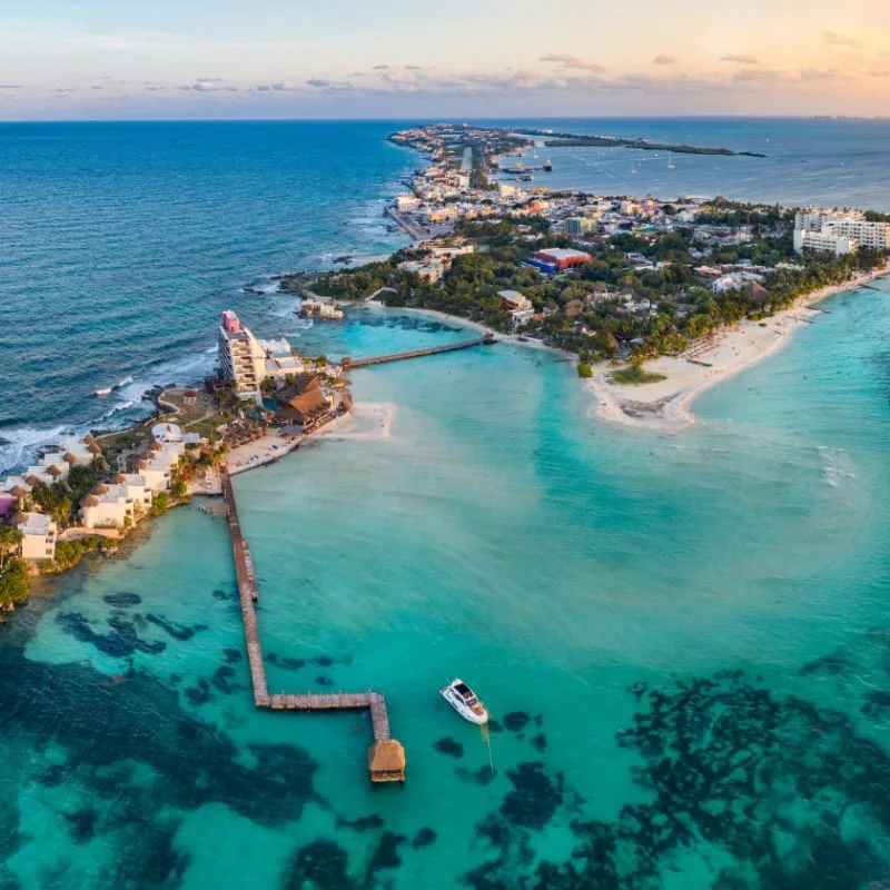 Aerial View of Costa Mujeres and Isla Mujeres Near Cancun, Mexico