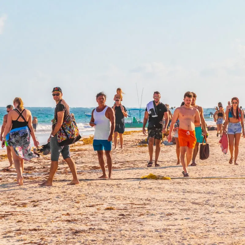 Tourists on a Beach in Tulum, Mexico