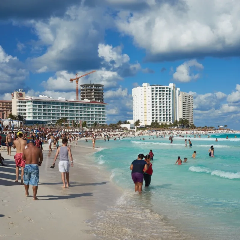 Tourists Enjoying a Beach  in the Cancun Hotel Zone