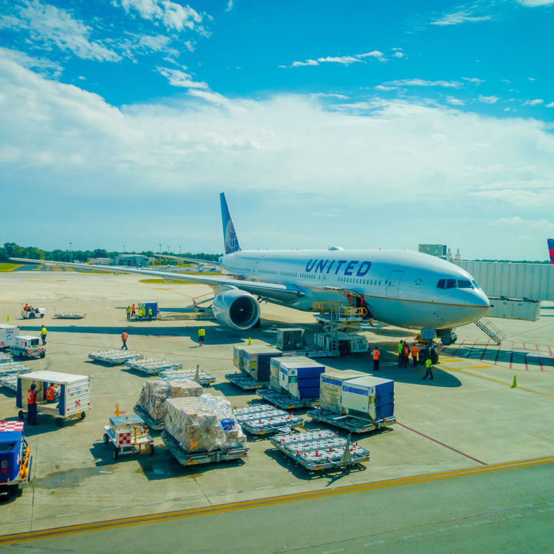 United Airlines parked at Cancun International Airport
