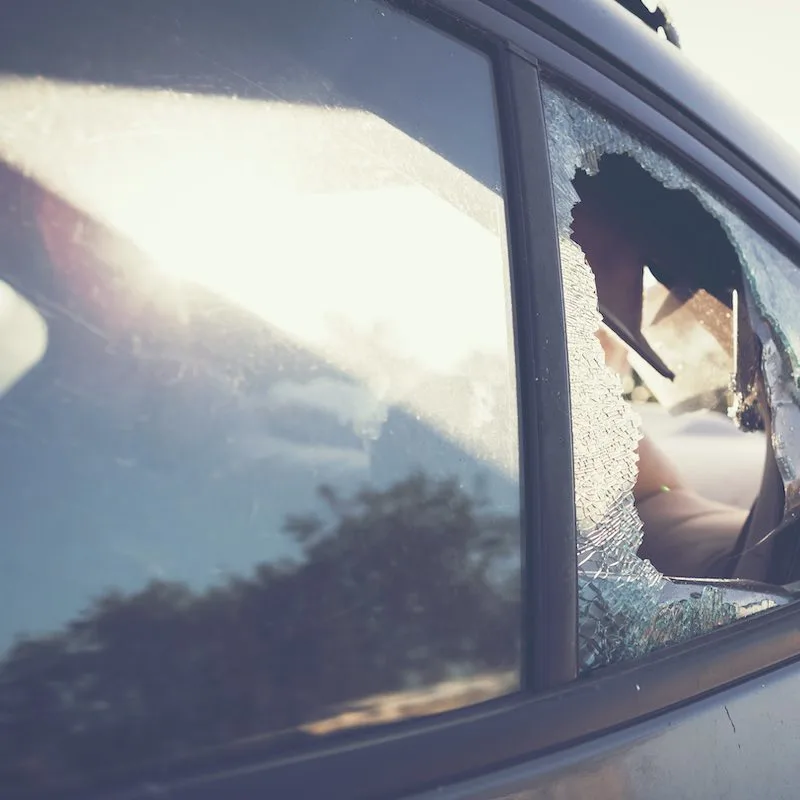 Car accident broken glass.