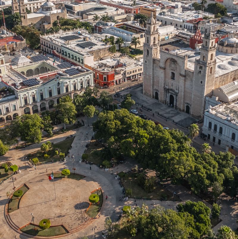 Cathedral in Merida from the air