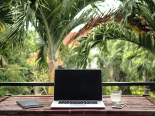A laptop in the Mexican Caribbean used by a digital nomad