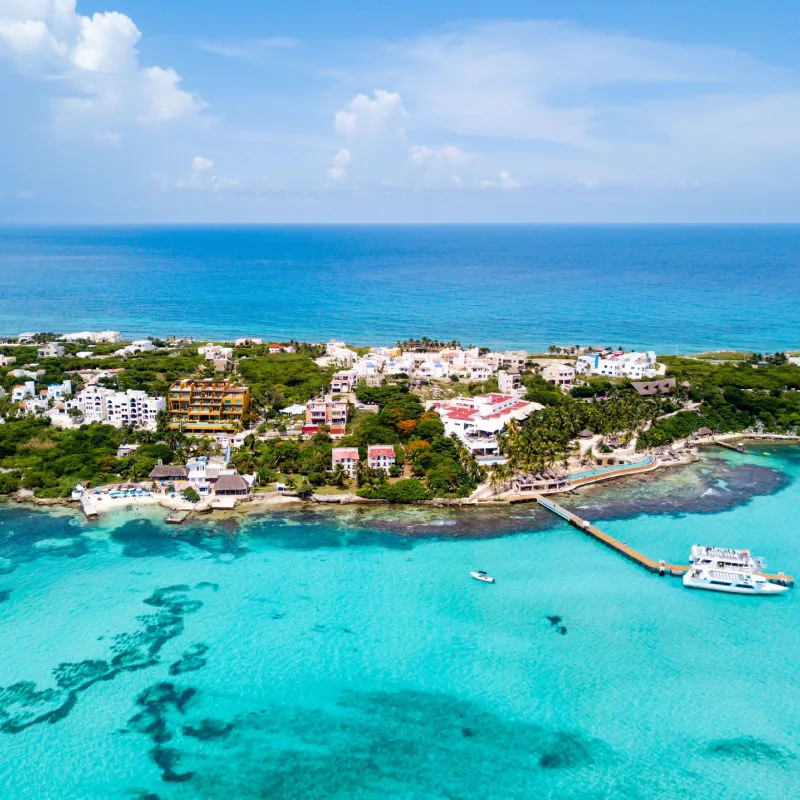 Aerial view of Isla Mujeres near Cancun