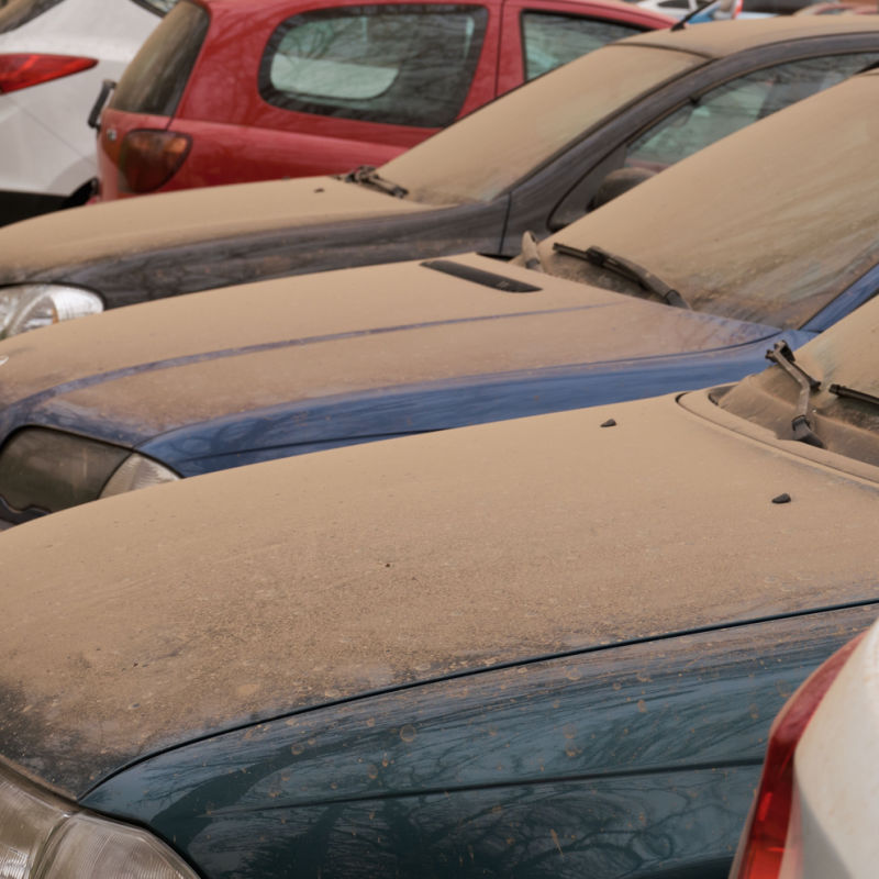 Dust covering cars in the Mexican Caribbean 