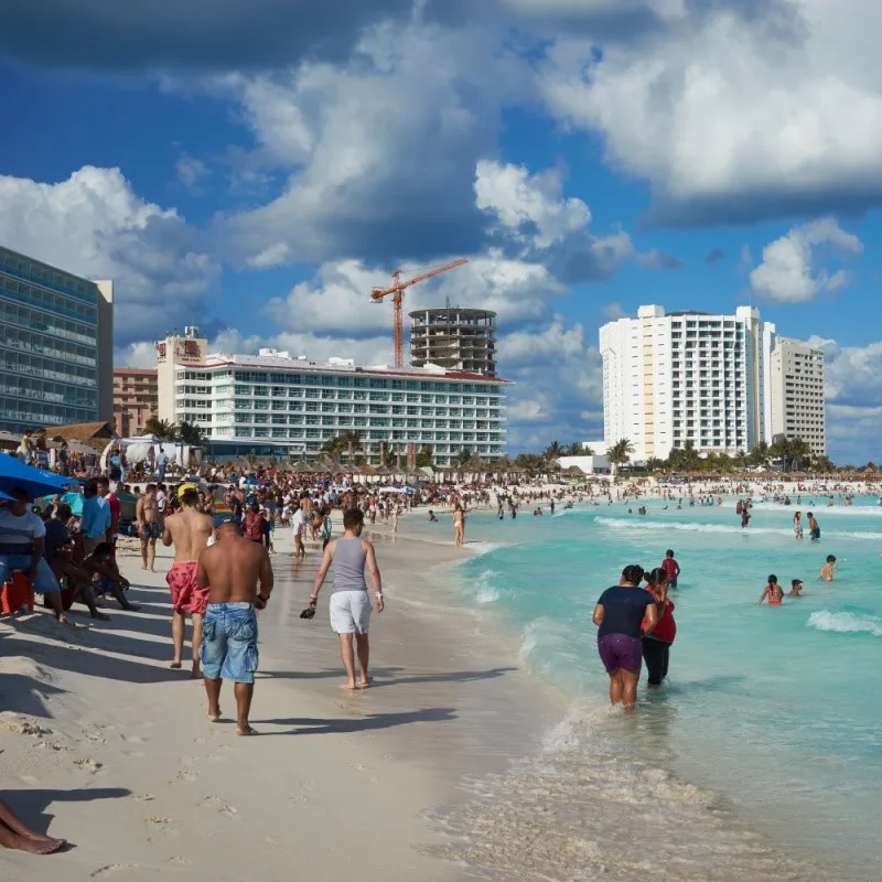 Busy Beach in the Cancun Hotel Zone