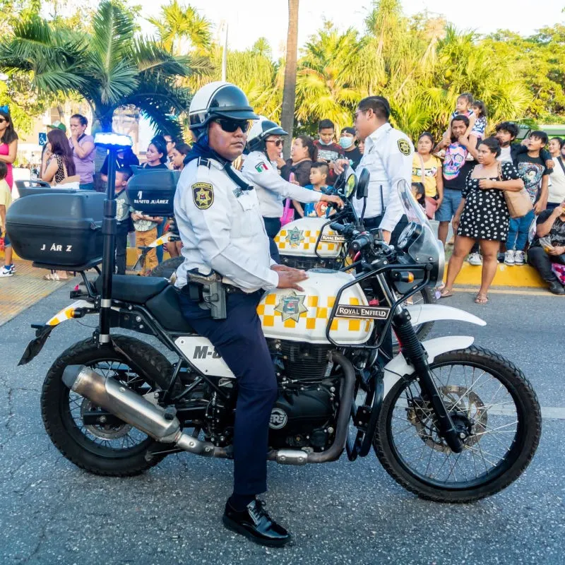 Police Officer on a Street in Cancun, Mexico