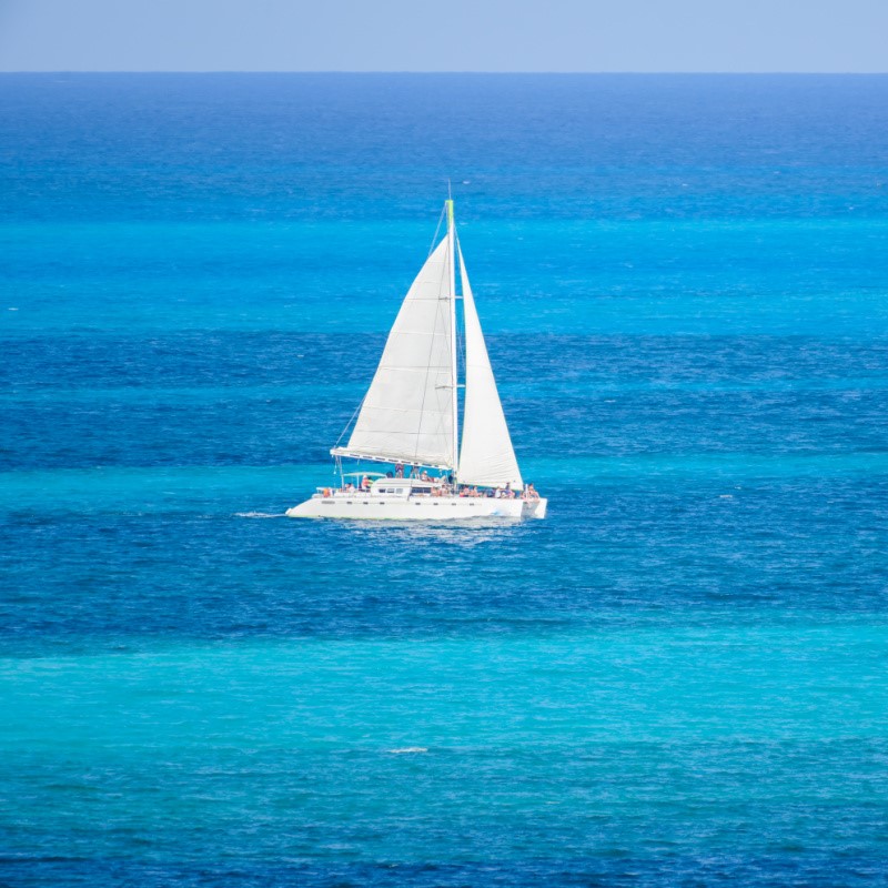 Tour Boat Sailing on the Caribbean Sea in Cancun