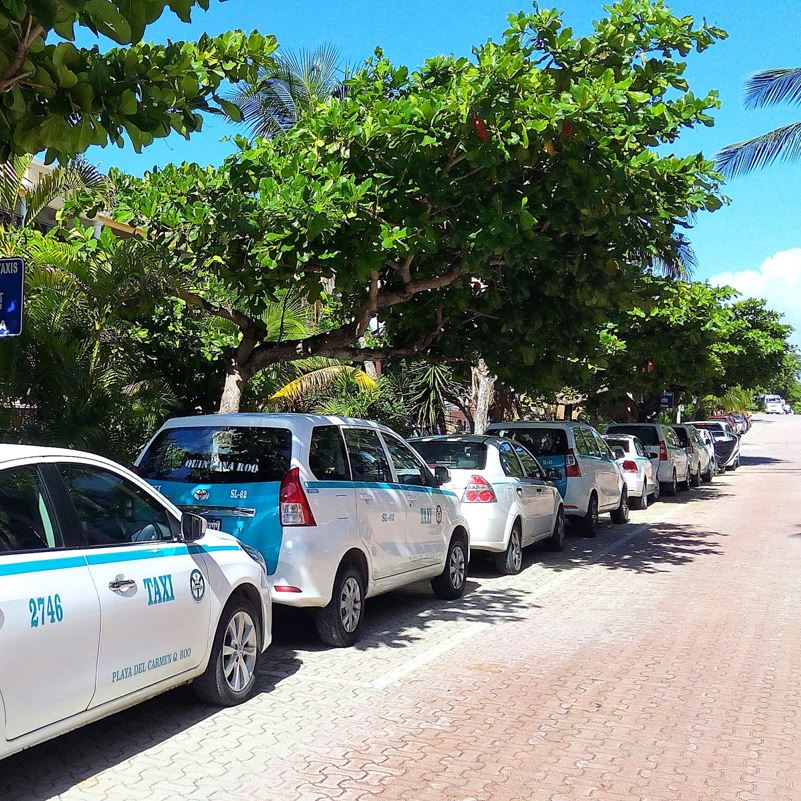 Taxis lined up in Cancun waiting passengers